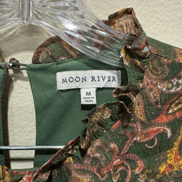 Moon River Long Sleeve Paisley Dress - Green and Brown - Picture 2 of 6